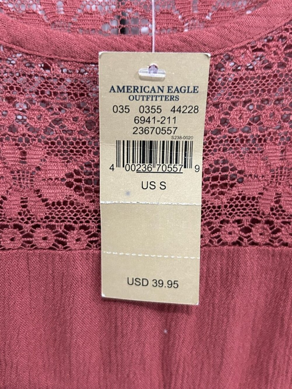 American Eagle Outfitters Small Flutter Sleeve Lace Blouse Rust Ruffle Boho NWT - Picture 8 of 11